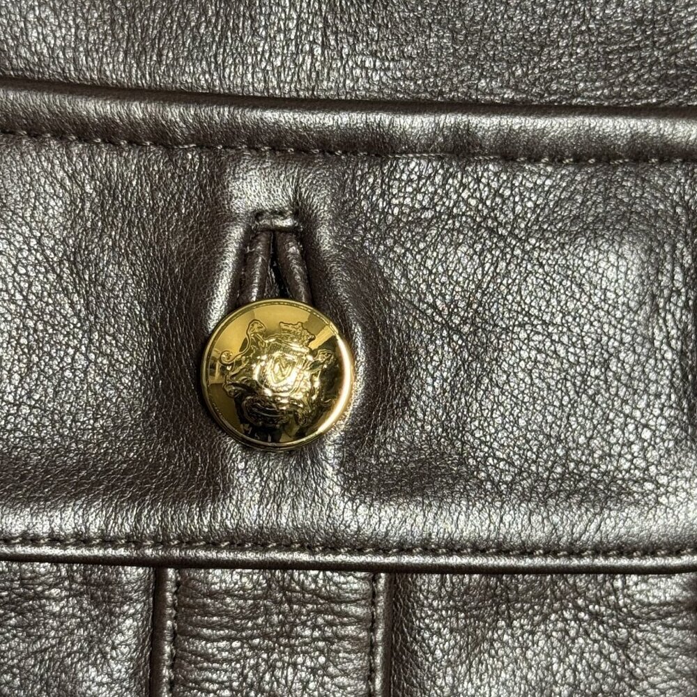 Nili Lotan Kitra Cropped Leather Jacket Brown Size Small Smooth Gold Buttons - Picture 7 of 9